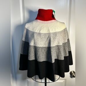 United Colors of Benetton Striped Poncho with Red Turtleneck
